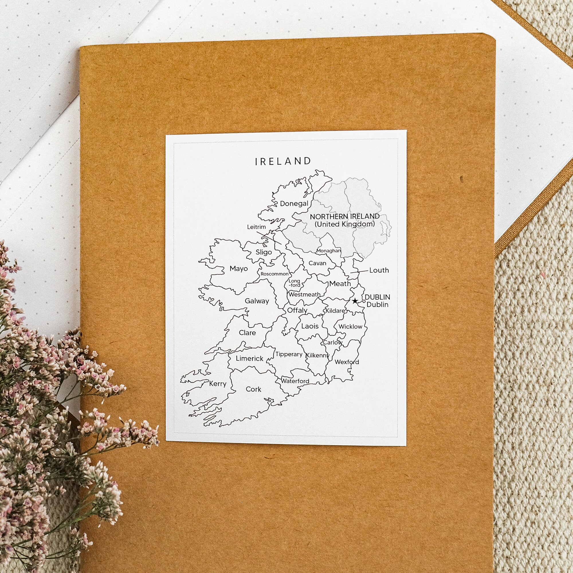 Ireland Counties Map Sticker Irish Travel Sticker Map of Ireland for ...