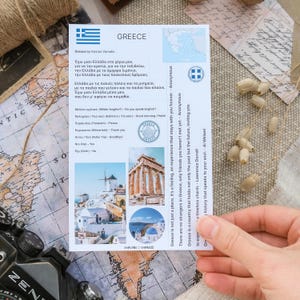 Griechenland Reiseaufkleber-Kit - Griechische Flagge, Griechenland-Karte, griechische Grundphrasen, Reisezitate & Griechenland-Fotoaufkleber für Journals und Scrapbooks