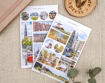 Adesivi di Amsterdam, adesivi dei Paesi Bassi, adesivi di viaggio, adesivi per le vacanze, diario di viaggio, adesivi dei monumenti, regalo per gli amanti dei viaggi