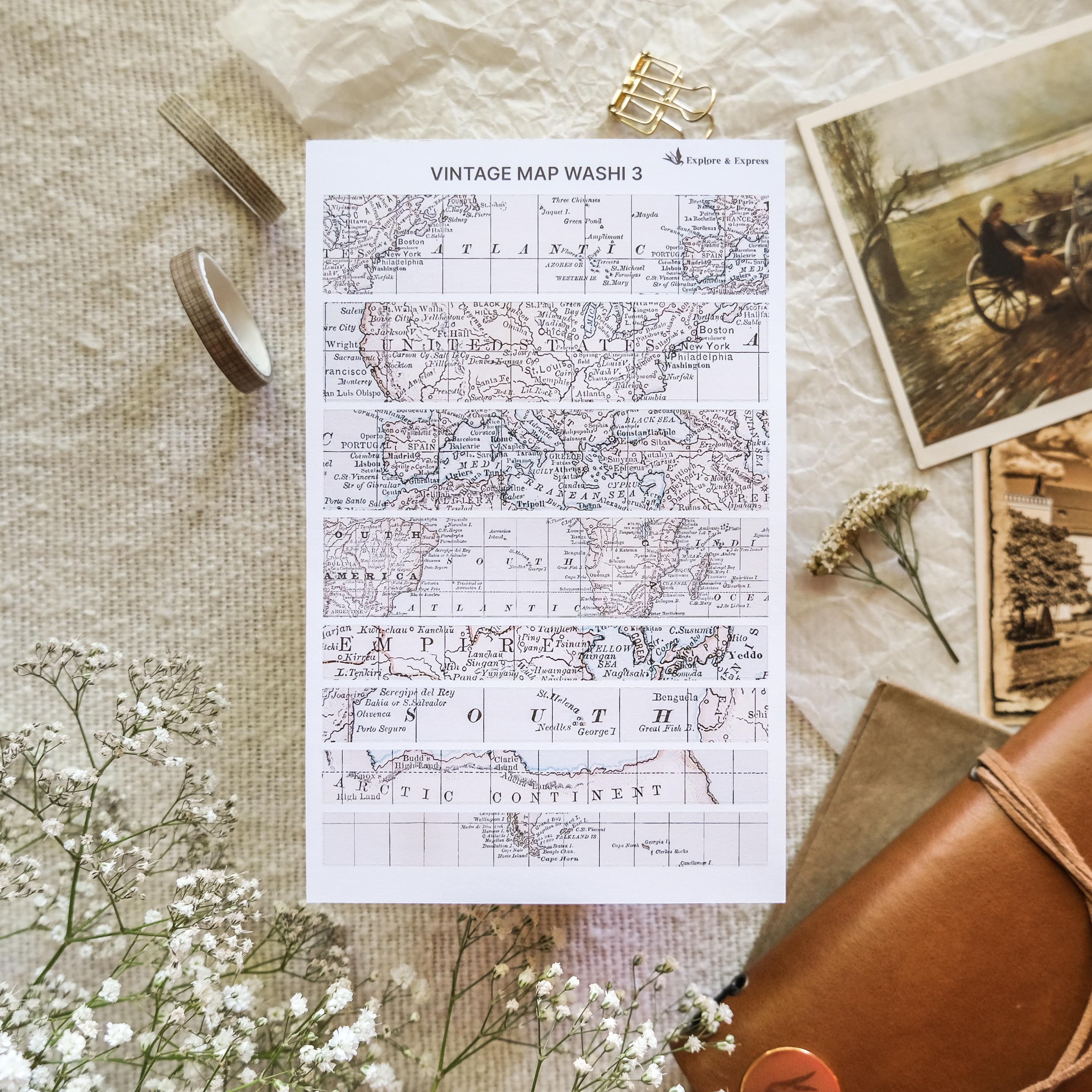 Printable Stickers Map Vintage Map Washi Strips – Map Washi Stickers, Ephemera for Junk ...