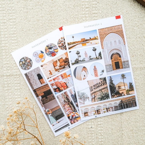Stickers vacances Marrakech, Sticker Maroc, Stickers livre d'aventures de scrapbooking marocain, agenda de voyage, Stickers arabes