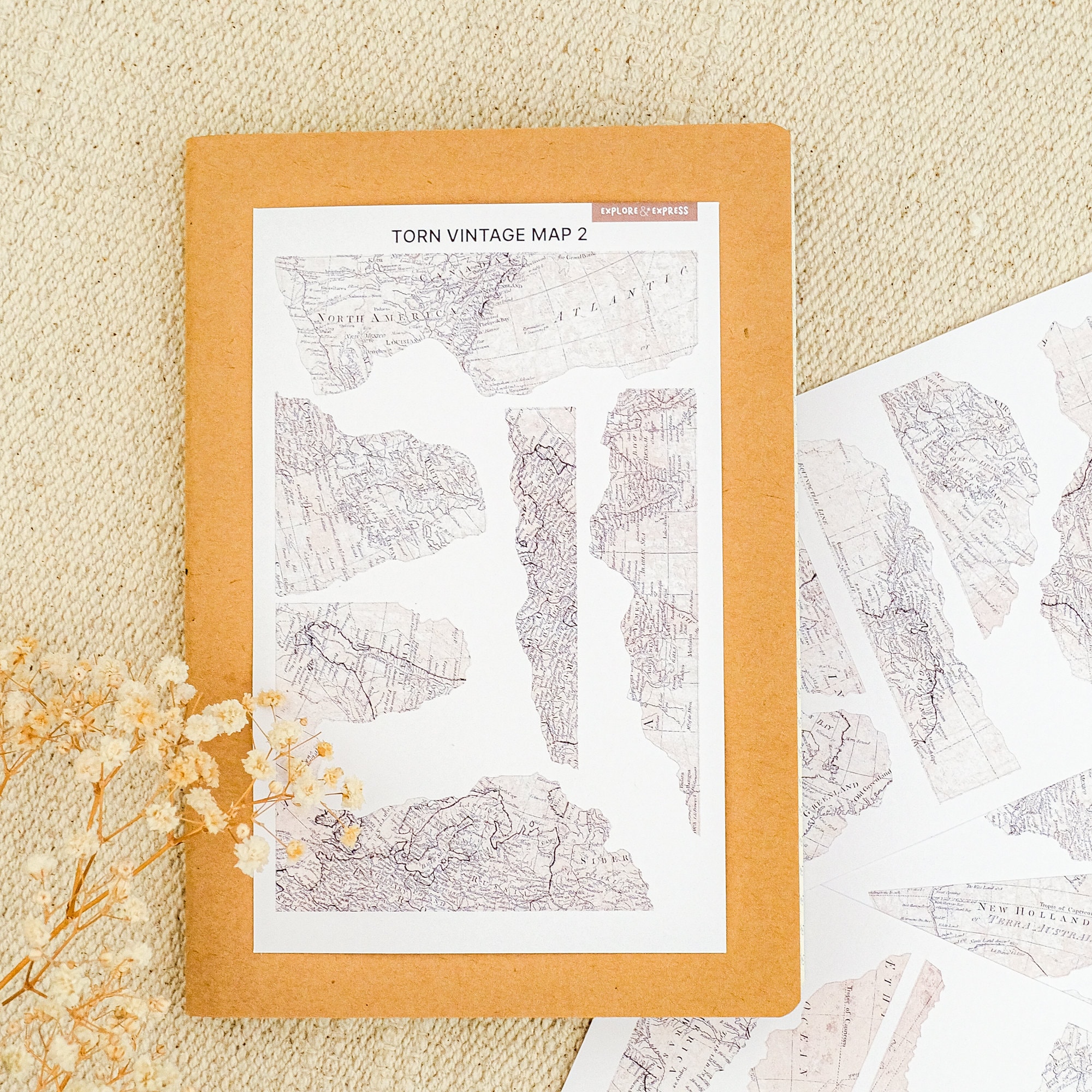Vintage Map Ripped Torn Paper for Junk Journal Stickers Vintage ...