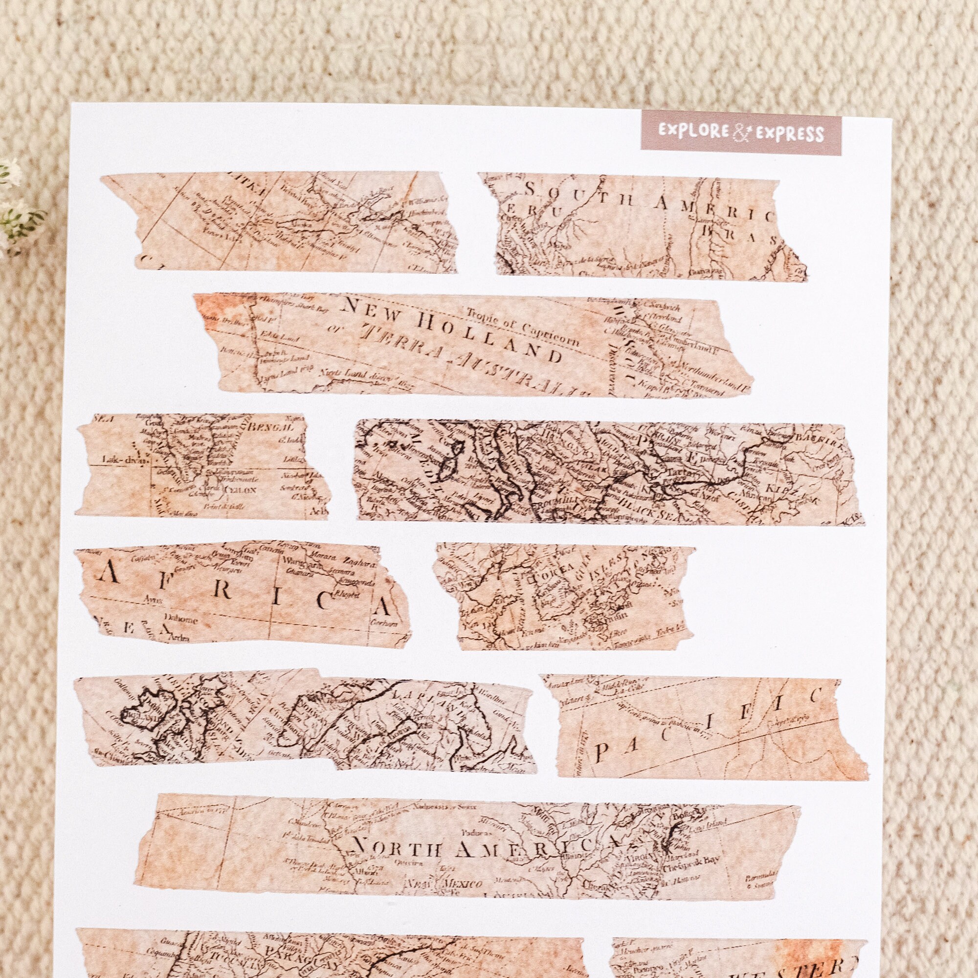 Vintage Map Washi Strips Stickers World Map Washi Tape for Junk Journal ...