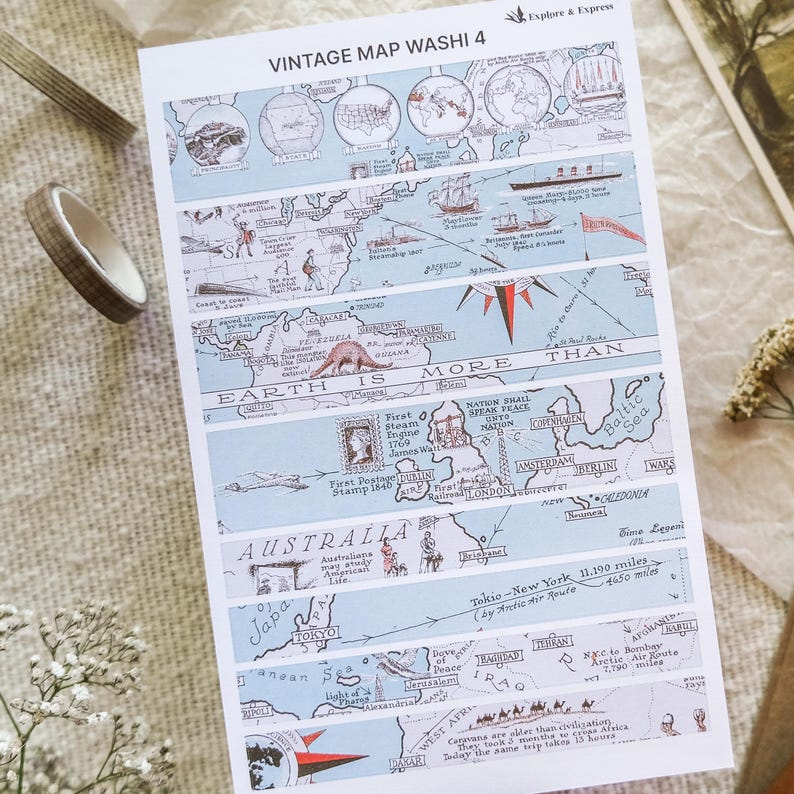 Vintage Map Washi Strips – Map Washi Stickers, Ephemera for Junk ...
