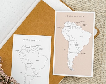 South America Map Sticker, Latin America Map, Travel Tracker Map, South America Color In Map Sticker, Perfect for Travel Journals