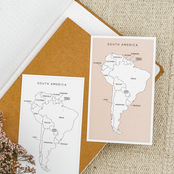 South America Map Sticker, Latin America Map, Travel Tracker Map, South America Color In Map Sticker, Perfect for Travel Journals