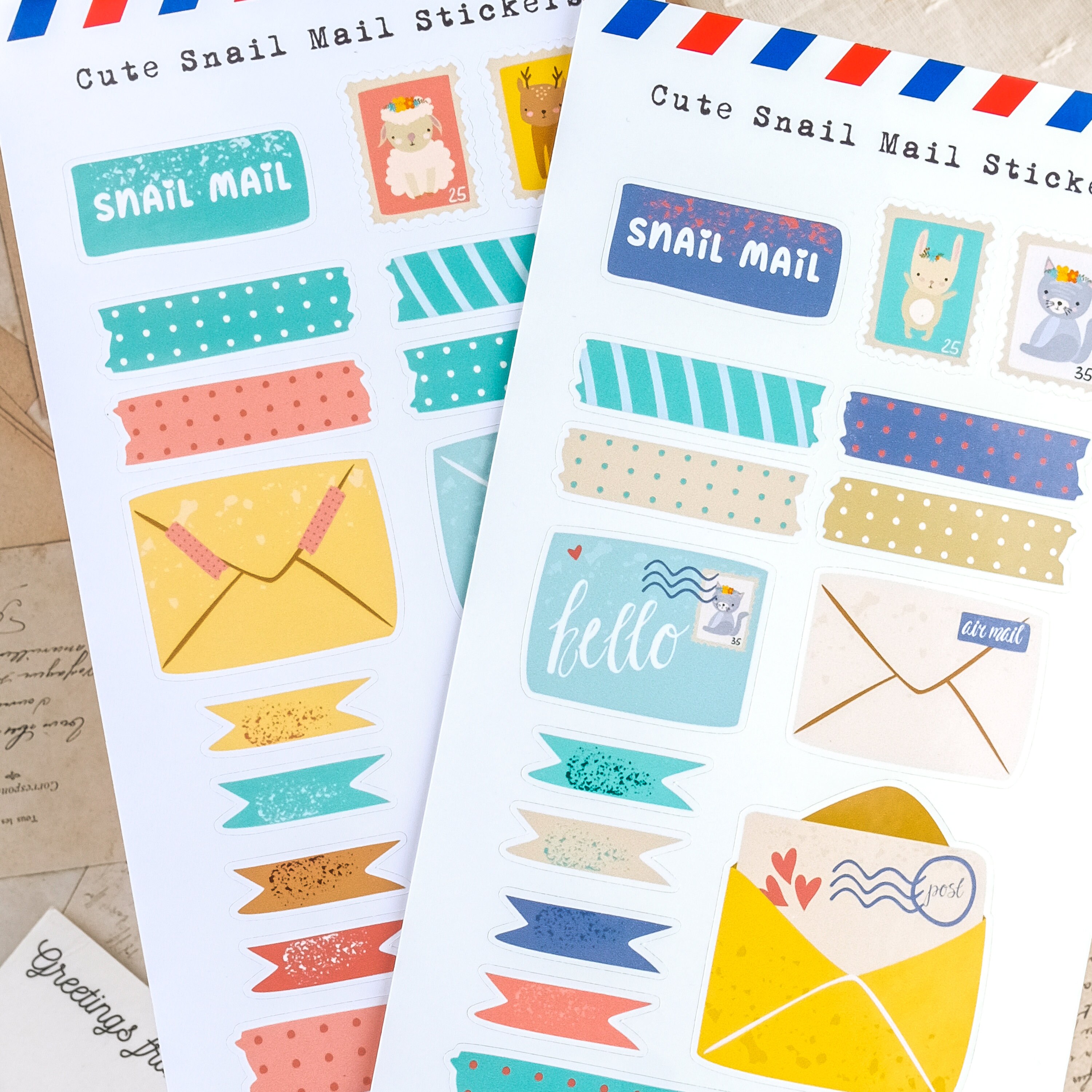Cute Snail Mail Stickers, Washi Strips Stickers, Mini Stamp Stickers ...