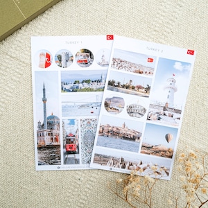 Turkije reisdagboek stickers, Istanbul Cappadocië stickers voor reisplanner, plakboek vakantie Turkije kit
