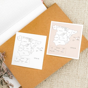 Autocollant de carte de traqueur de voyage en Espagne, autocollant de carte de voyage en Espagne, carte des villes espagnoles, cadeau parfait pour les voyageurs.