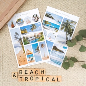 Strand- en tropisch- reisdagboekstickers, stickervel Summer Vibes, avontuurstickers, vakantiestickers, zon- en strandstickers voor Bujo