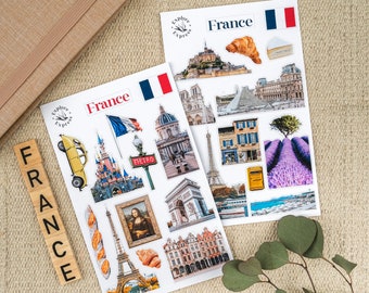 France Paris Essentials Travel Sticker Sheet For Scrapbook, Journal and Planner - Perfect Gift for Travel Enthusiast and France Lover