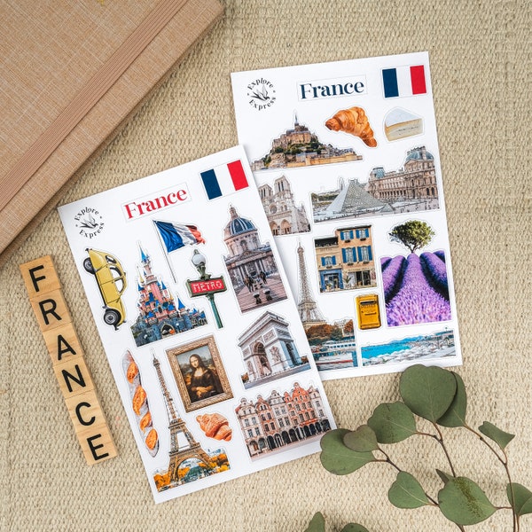 France Paris Essentials Travel Sticker Sheet For Scrapbook, Journal and Planner - Perfect Gift for Travel Enthusiast and France Lover