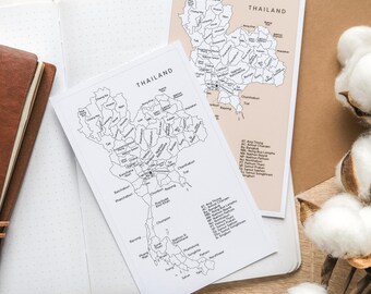Thailand Provinces Map Sticker | White Black Thailand Map | Thailand Travel Tracker Map | Asia Map Stickers | Country Maps for Journals