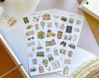 Travel Sticker Sheet | Vacation Sticker Set | Planner & Journal Stickers | Travel Scrapbook Stickers