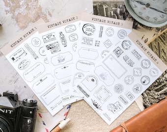 Vintage Travel Stamp Stickers for Journals - Vintage Ephemera, Mailing Stamps, Postage Stamps, Airmail Labels, Stickers for Pen Pal Letters