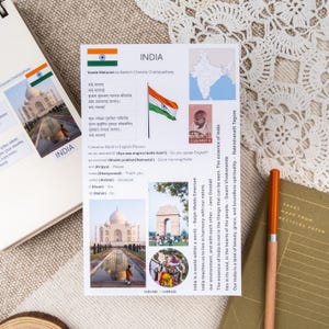 Kit adesivi India per diari di viaggio - Bandiera India, mappa India, frasi in hindi, citazioni di viaggio e adesivi fotografici India