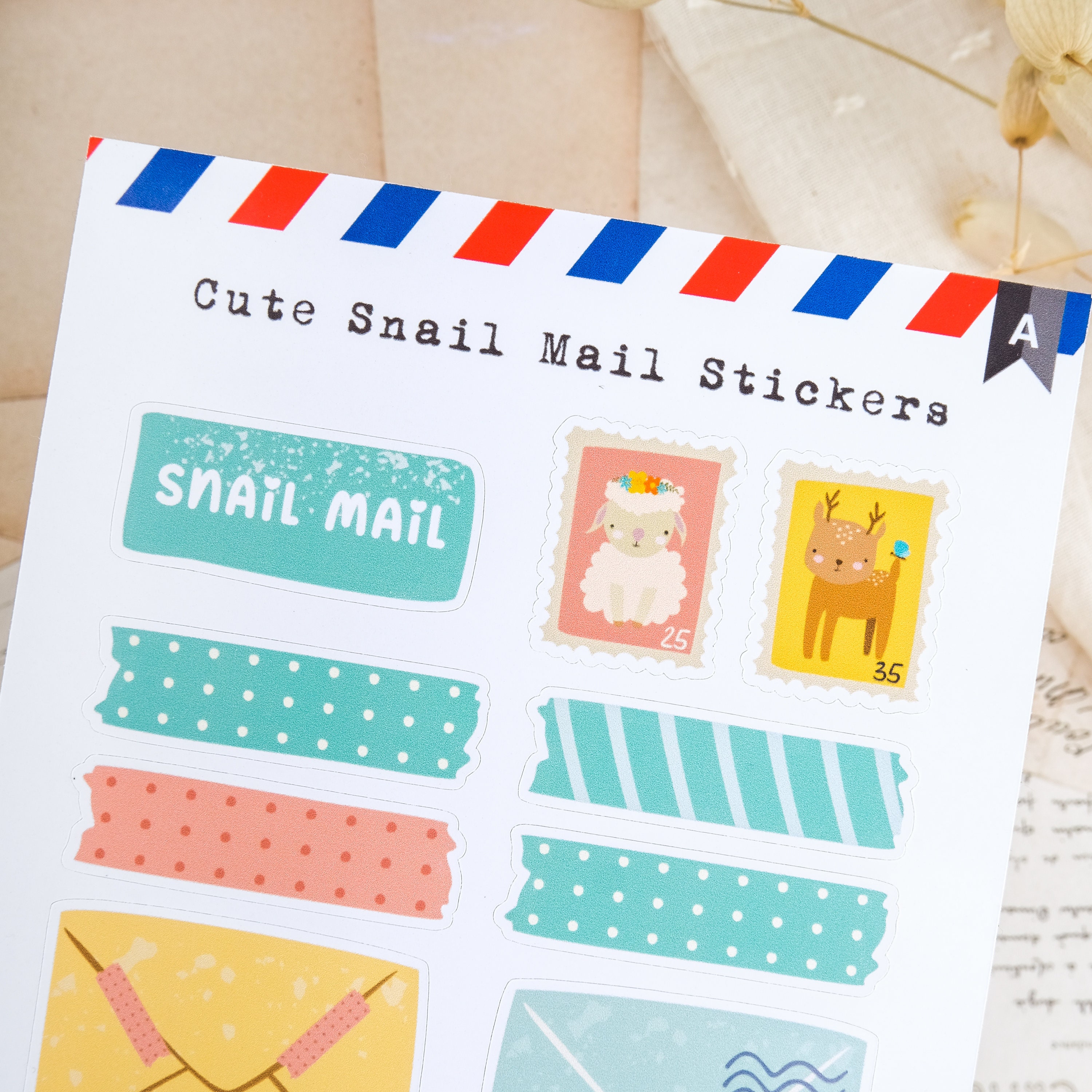 Cute Snail Mail Stickers, Washi Strips Stickers, Mini Stamp Stickers ...