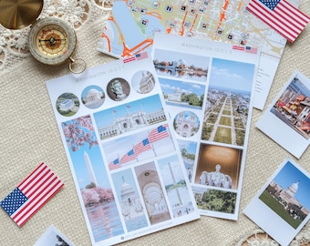 Washington DC Stickers • USA Travel Stickers • Washington D.C. Landmarks • America Stickers • United States Stickers for Travel Journals