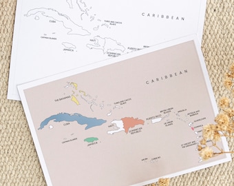 Caribbean Islands Map, Travel Map Sticker, Travel Journal, Caribbean Outline Map, Map of Caribbean Islands Sticker for Journal and Planner