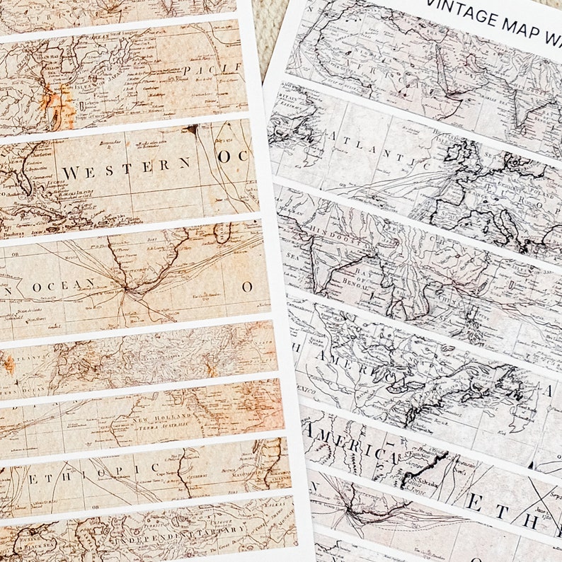 Vintage Map Washi Sticker Sheet for Junk Journal Ephemera Vintage Washi ...