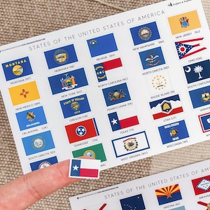 Adesivi con bandiere degli Stati Uniti d'America, 50 adesivi con bandiere degli Stati Uniti, bandiere degli Stati Uniti, set di adesivi con bandiere degli Stati Uniti