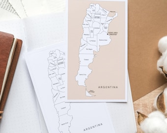 Argentina Map Sticker | Argentina Map with Provinces | Black White Argentina Map | South America Map Stickers | Argentina Travel Tracker Map
