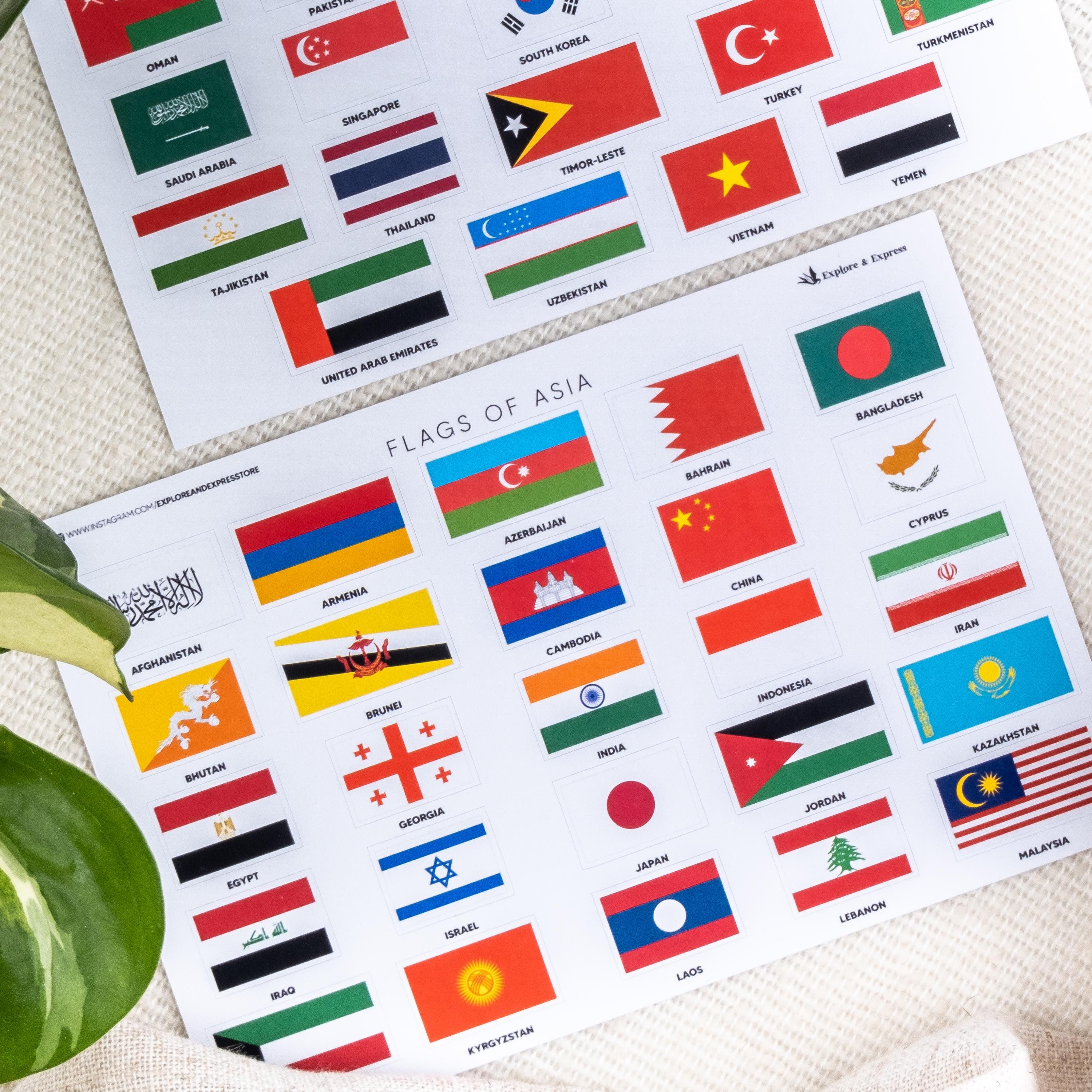 Asia Flag Stickers, Country Flags Stickers, Countries of Asia Flags ...