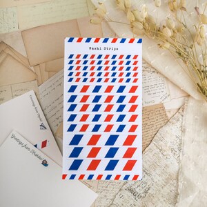 Stickers rayures post-transition, rayures Washi avec rayures diagonales rouges blanches bleues, autocollants motif poste aérienne, stylos autocollants autocollants, Happy Mail