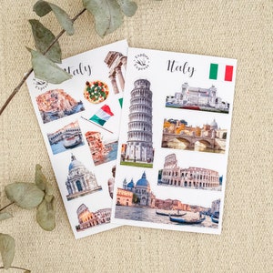 Foglio di adesivi da viaggio essenziali per l'Italia per album, diario e pianificatore - regalo perfetto per gli amanti dei viaggi e dell'Italia