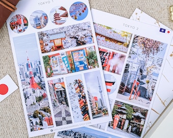 Adesivi di Tokyo, adesivi per diario di viaggio, Tokyo, Giappone, adesivi da viaggio, regalo di Tokyo, adesivi giapponesi, adesivi asiatici, monumenti di Tokyo