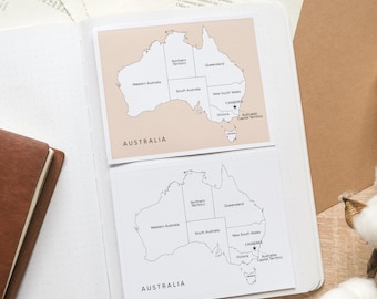 Australia Travel Tracker Map Sticker | Australia Map with States | Australia Map to Color | White Black Australia Map | Country Map