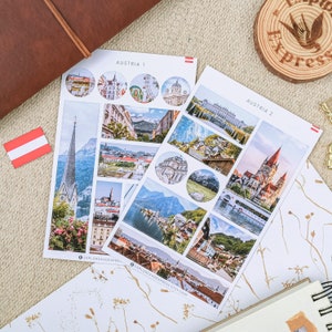 Österreich Aufkleber, Reisejournal Aufkleber, Wien Österreich Aufkleber, Österreichische Wahrzeichen Aufkleber, Europa Aufkleber, Österreich Geschenk