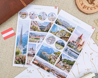 Pegatinas de Austria, pegatinas para diario de viaje, pegatinas de Viena, pegatinas de monumentos austriacos, pegatinas de Europa, regalo de Austria