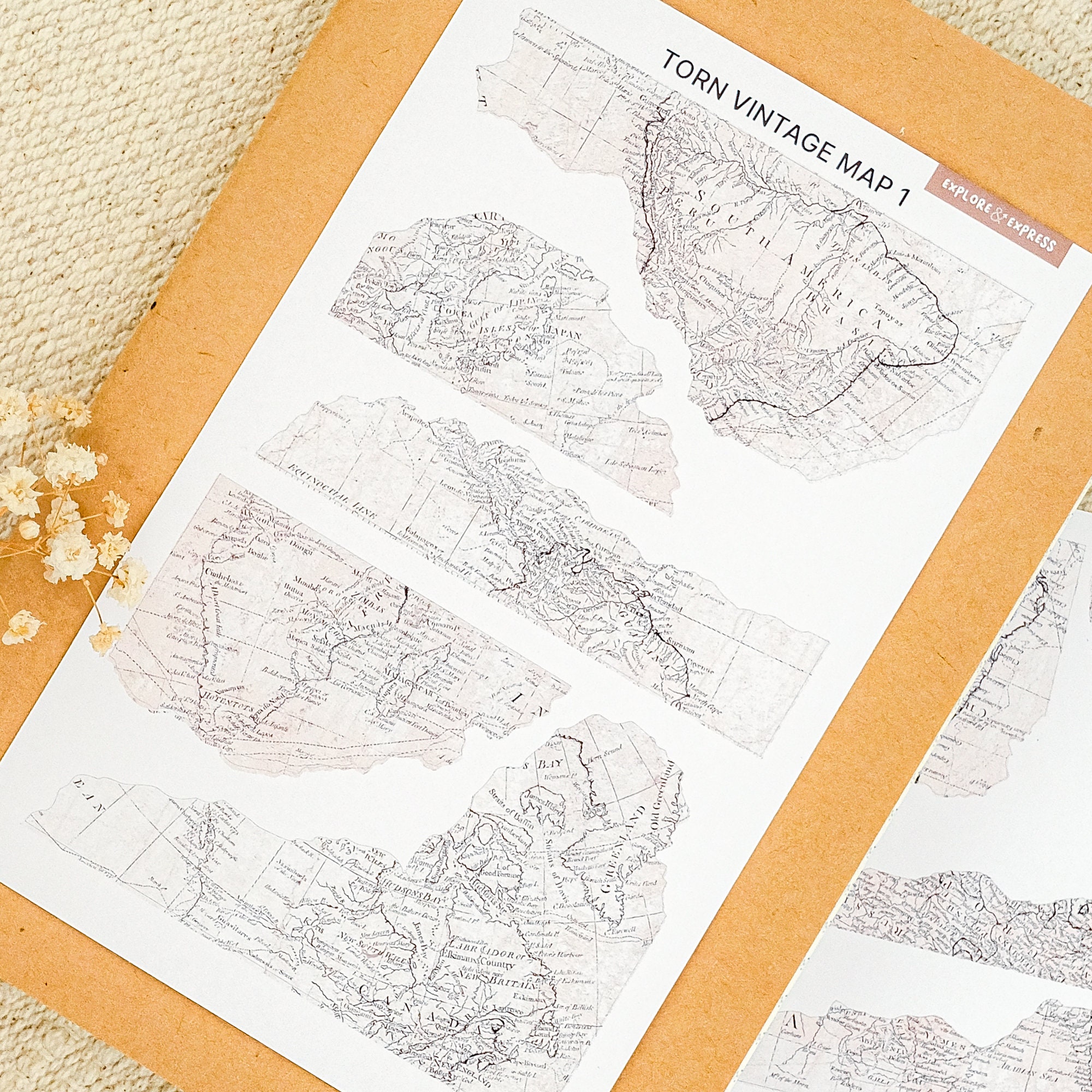State Map Ripped Paper Vintage Map Ripped Torn Paper for Junk Journal Stickers Vintage ...