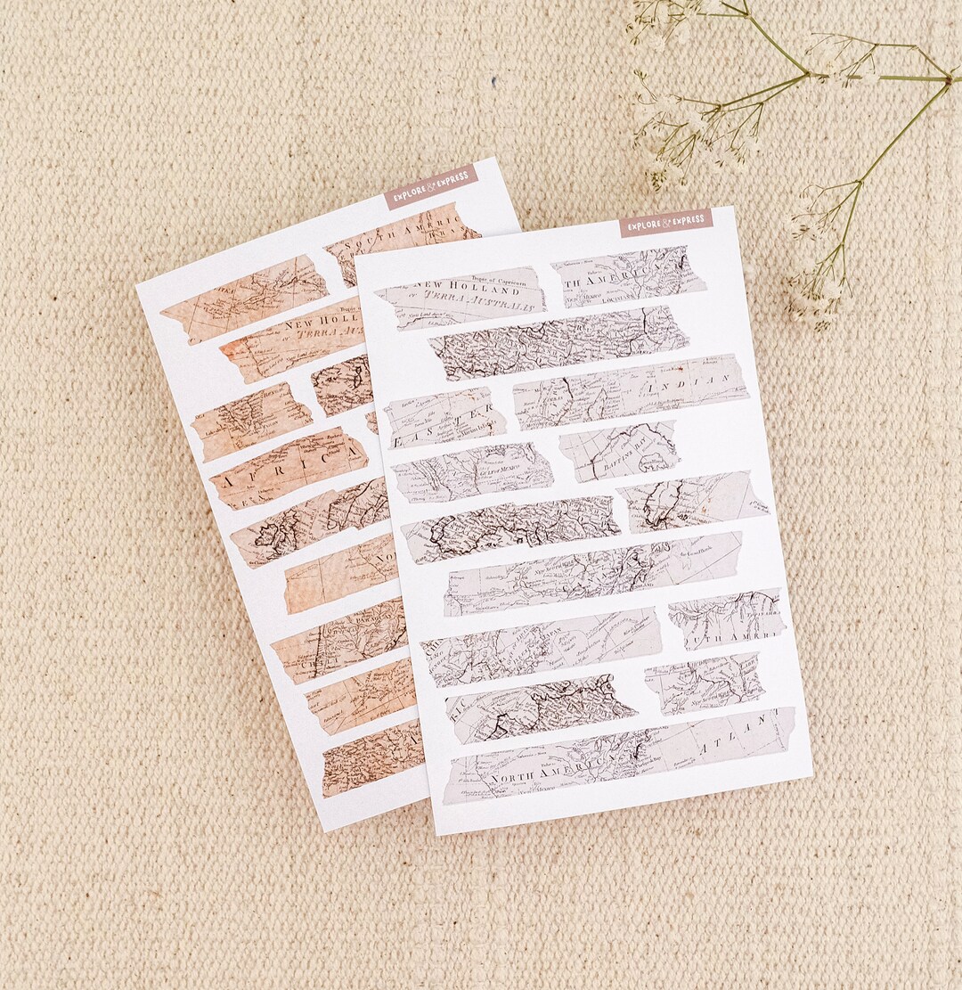 Vintage Map Washi Strips Stickers World Map Washi Tape for Junk Journal ...