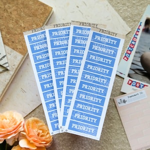 Priority Stickers for Letters and Postcards – Blue Priority Mail Labels for Snail Mail, Pen Pals, Postcrossing and Happy Mail