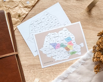 Romania Map Sticker | Color in Visited Counties | Travel Tracker Map for Journals & Planners | Gift for Travelers and Kids