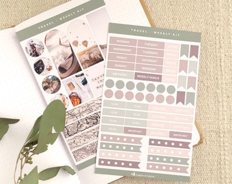 Kit de adesivos semanais com tema de viagem, adesivos de layout semanal para planejador, kit de bullet journal para iniciantes, adesivos de diário de viagem.