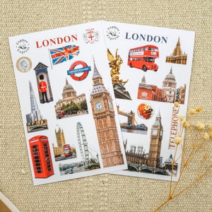 London Travel Journal Stickers for Scrapbooking, Britain Stickers, City Trip Stickers, Big Ben, London Tower Bridge, London Eye, UK Stickers