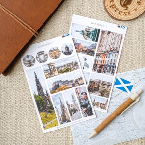 Edinburgh stickervel voor reisdagboek plakboek Schotland bezienswaardigheden stickers voor reizigers Notebook benodigdheden Edinburgh vakantie stickers