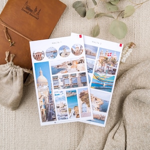 Pegatinas de Malta, pegatinas de Valletta, Malta, pegatinas de lugares emblemáticos de Malta, pegatinas de vacaciones, pegatinas de ciudades del mundo, pegatinas de diario de viaje de Malta