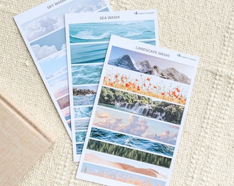 Luft Land Wasser Washi Streifen Aufkleber mit ästhetischen Wolken Ozean Landschaft Themen Washi Tape Set für Travel Journal und Scrapbook