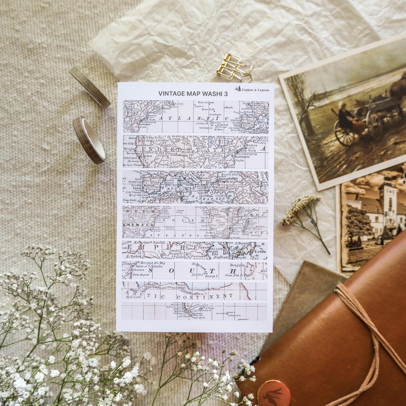 Vintage Map Washi Strips – Map Washi Stickers, Ephemera for Junk ...