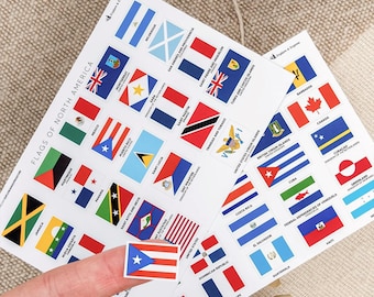North America Flag Stickers, Country Flag Stickers, Countries and Territories of North America Flags, American Flags, Travel Stickers