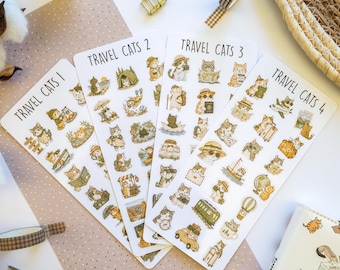 Travel Cat Sticker Sheet | Cute Cat Travel Stickers for Journals, Planners & Scrapbooks | Bullet Journal Stickers