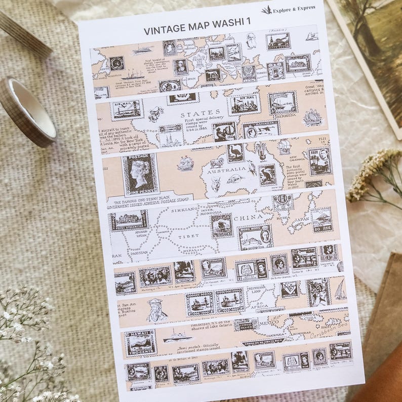 Vintage Map Washi Strips – Map Washi Stickers, Ephemera for Junk ...