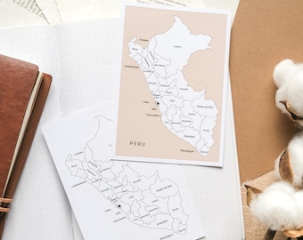 Peru Travel Tracker Map Sticker | White Black Peru Map Sticker | Peru Travel Map to Color | Map Stickers for Travel Journal and Planner