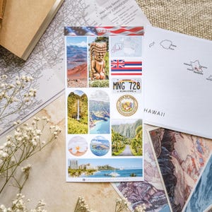 Hawaii Stickers Set With Waikiki, Maui and Honolulu Landmarks –  Hawaii State Map Sticker for Coloring and Planning, Hawaii Travel Stickers