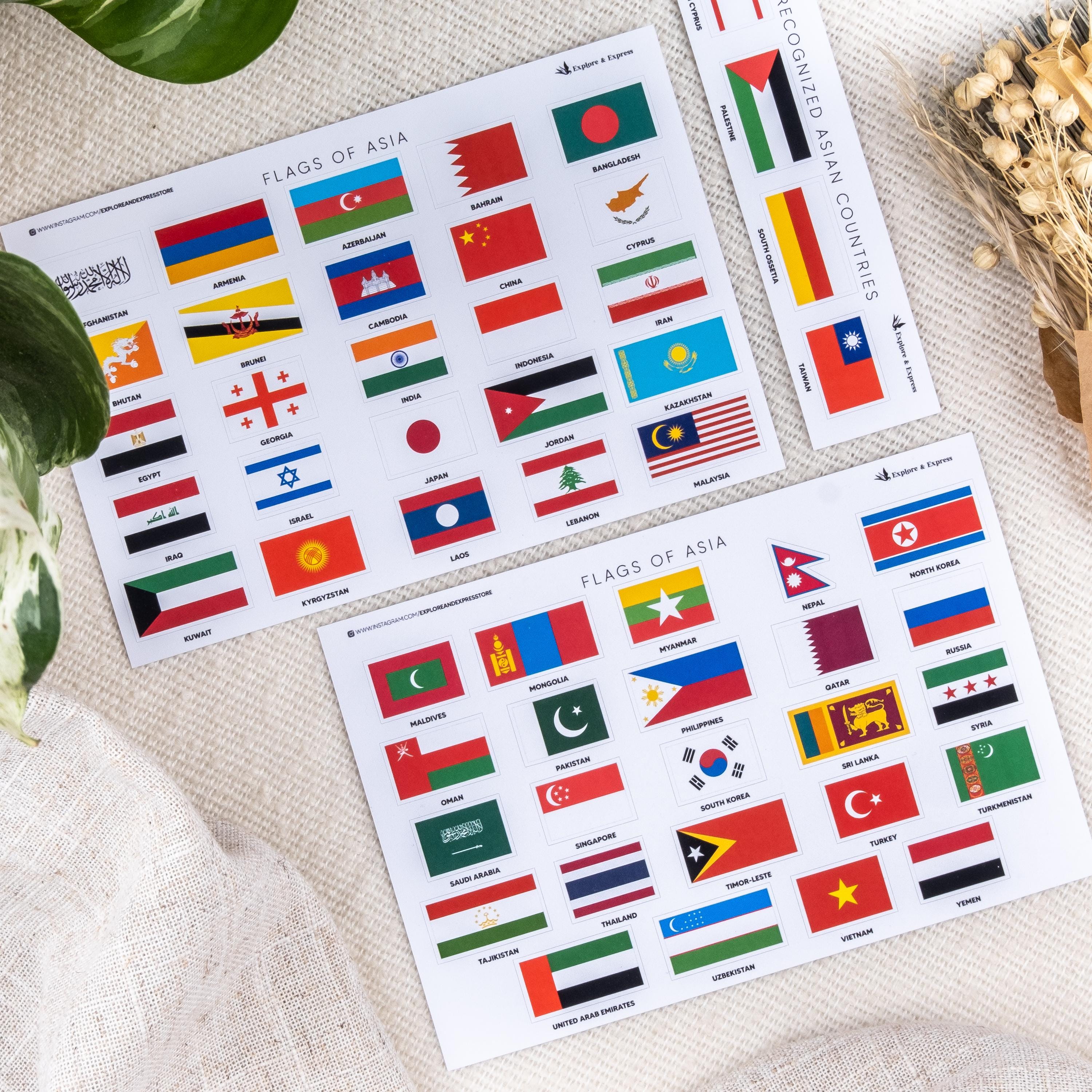 Asia Flag Stickers, Country Flags Stickers, Countries of Asia Flags ...