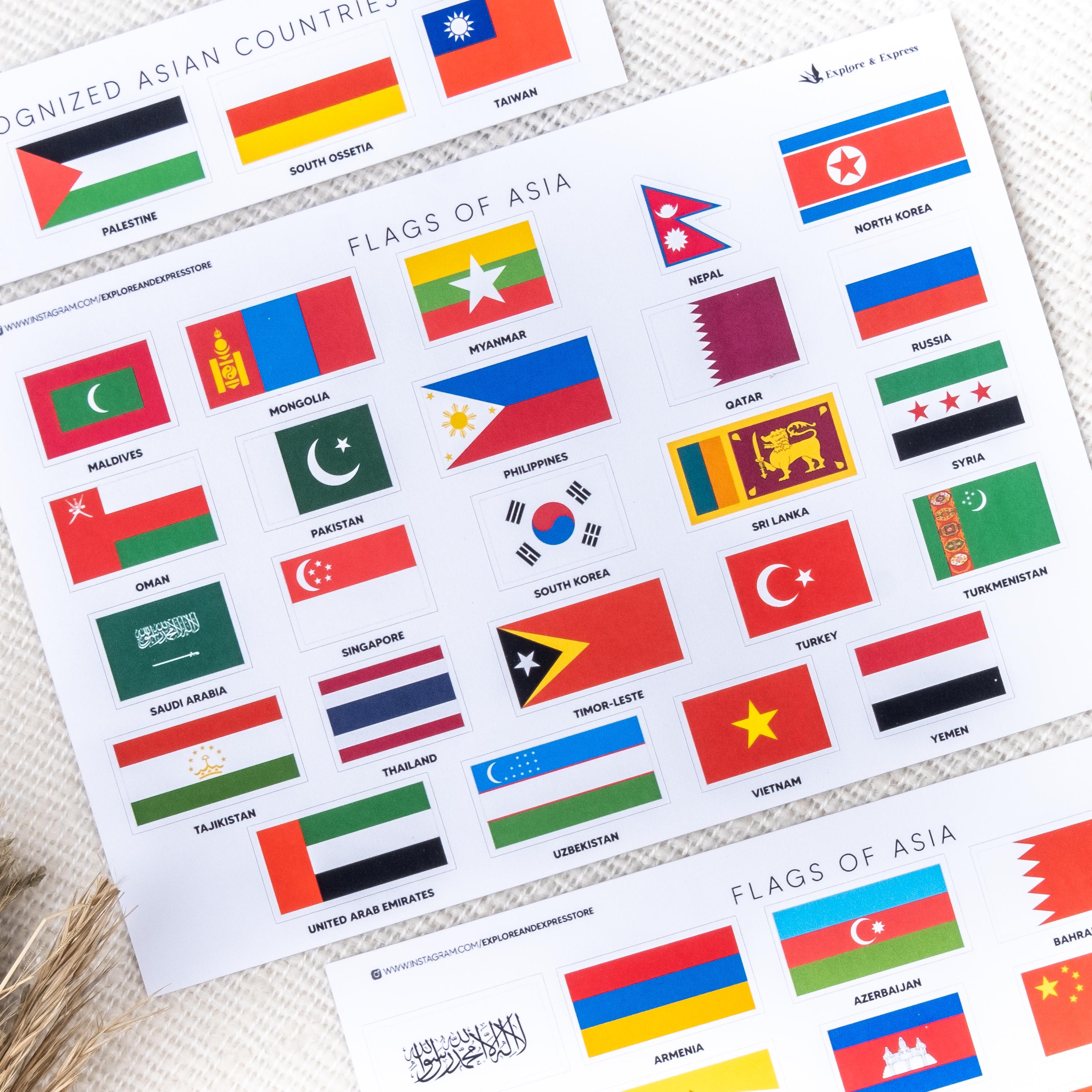 Asia Flag Stickers, Country Flags Stickers, Countries of Asia Flags ...